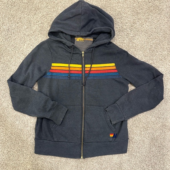 Aviator Nation Tops - Aviator Nation Dark Hoodie with Colorful Stripes